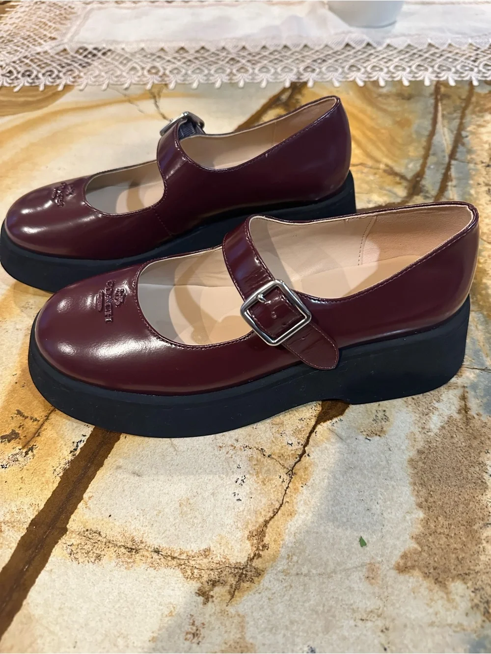 COACH Women's Burgundy Gloss Mary Jane Loafers